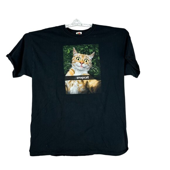 Snapcat Cat Graphic Tee Black Fruit Of The Loom Heavy Cotton Size XL - Picture 2 of 6